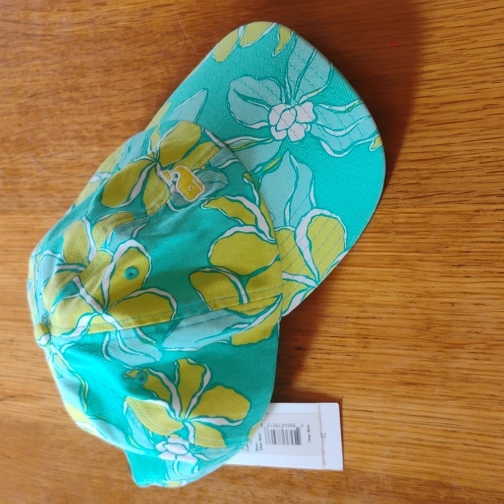 Vineyard Vines Teal Floral Baseball Cap with Yellow Accents